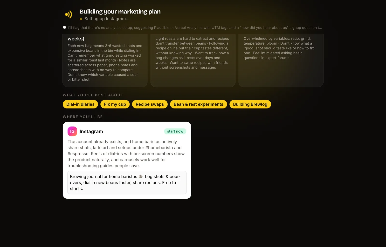 A marketing plan being written live